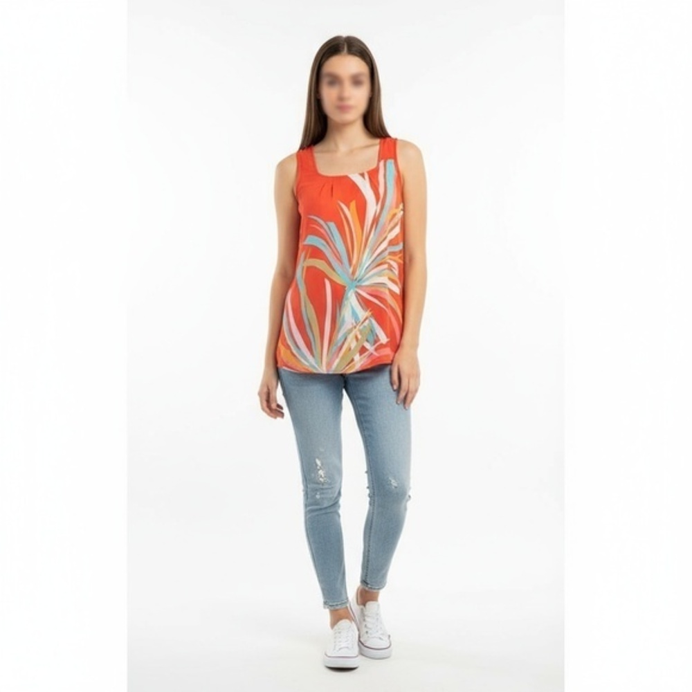 Gap Blouse Womens Size XS Orange Multi-Color Abstract Print‎ Square Neck Vibrant
